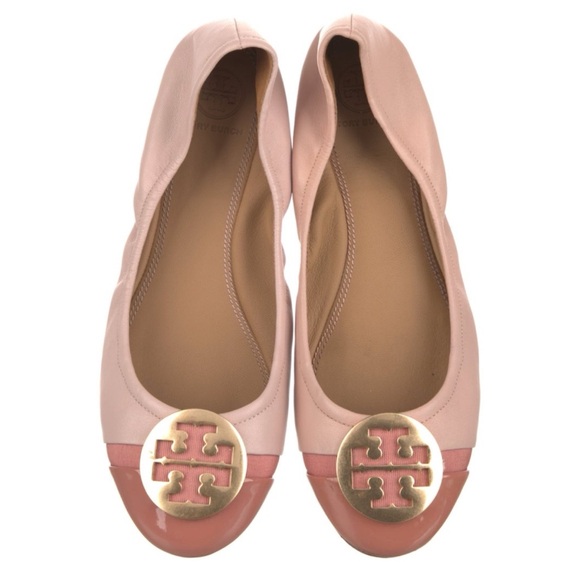 Tory Burch Shoes - TORY BURCH Minnie Shell Pink Leather Logo Travel Ballet Flat Size 7.5